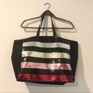 Victoria's Secret Black Sequin Stripe Tote